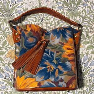 Patricia Nash Otavia Marigold Harvest Floral Leather Bucket Bag wCrossBody Strap